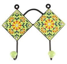 Pea Green Wheel Flower Ceramic Tile Hook
